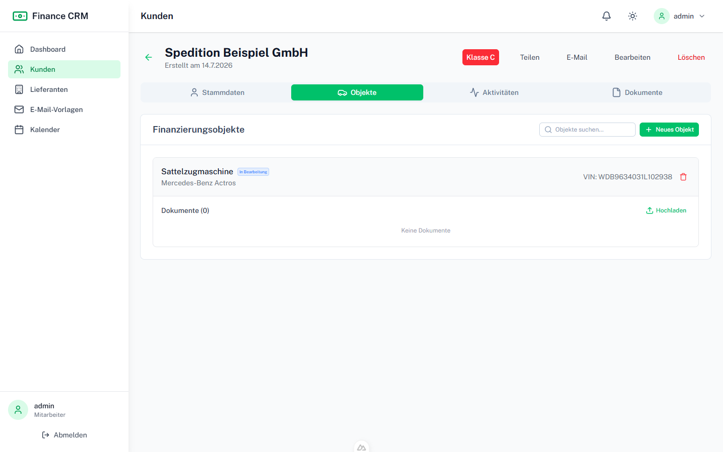 CRM für Finanzierungsvermittler: Finanzierungsobjekt